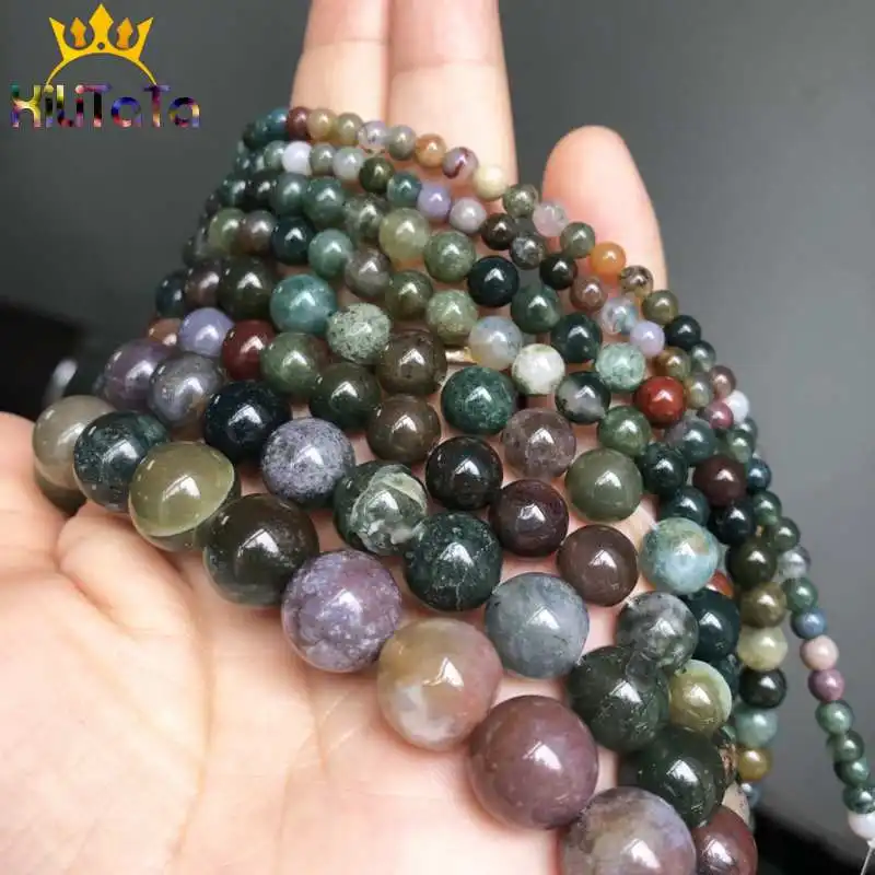 Natural Round Indian Agates Stone Beads Smooth Loose Spacer Beads For Jewelry Making DIY Bracelet Necklace 15\'\' 4/6/8/10/12mm