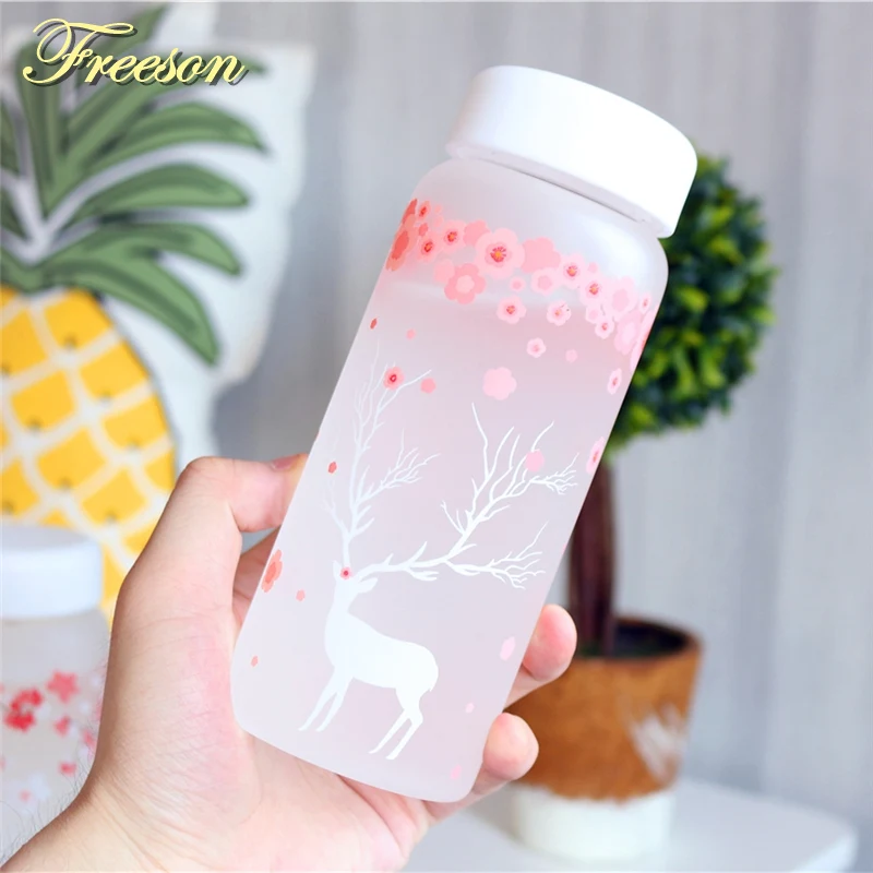 

Sakura Swallow Frost Glass Water Bottle with Sleeve 430ml Elk Bottles Creative Camping Sport Bottle Tour Drinkware Dropshipping