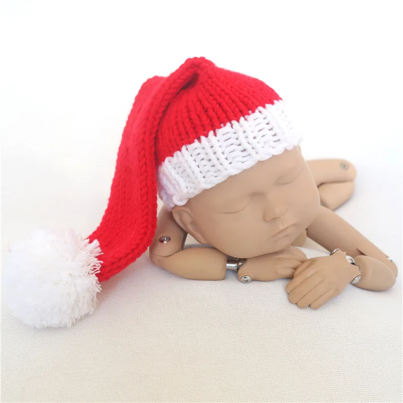 Red and white Santa elf Christmas hat Newborn Christmas Baby girl bonnet photography props Long tail hat