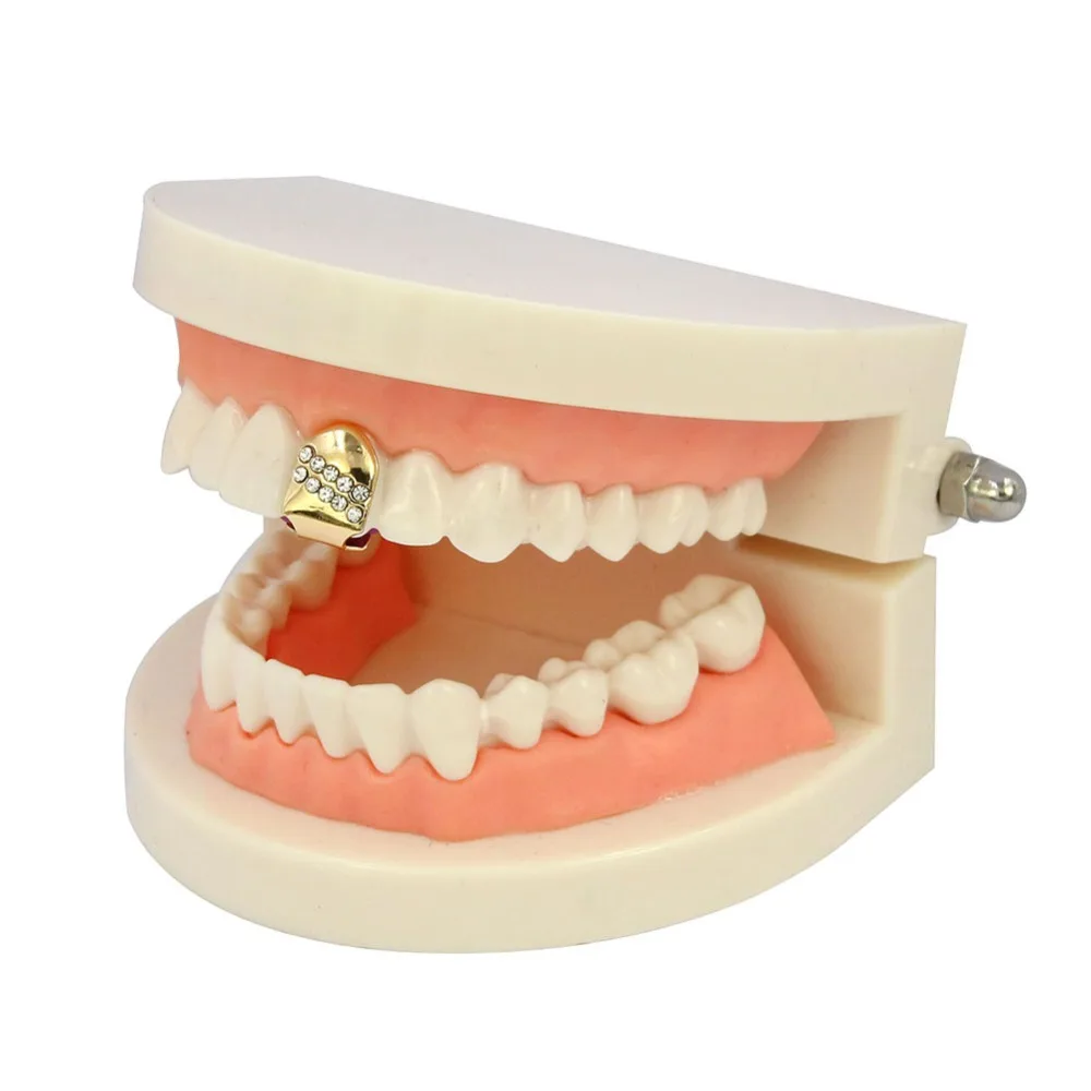 TOPGRILLZ New Gold Color Plated Hip Hop Single Teeth Grillz Cap Top Tooth GRILLZ for Halloween Christmas Party Jewelry,Gift