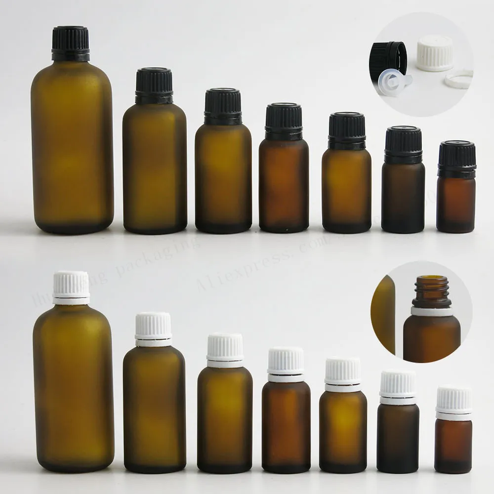 

12pcs Frost Amber Glass Essential Oil Bottles Vial Container with Orifice Reducers Plastic Lids 5ml 10ml 15ml 30ml 50ml 100ml