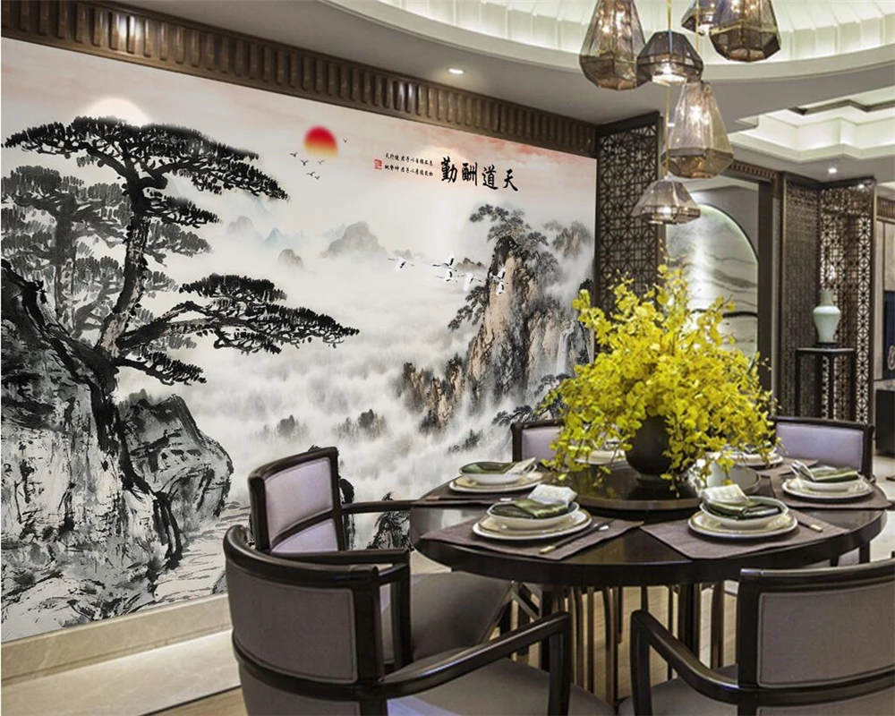 Custom wallpaper photo Chinese ink painting landscape waterfall mural home decoration canvas relief material murals 3d wallpaper