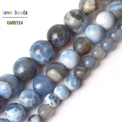 6/8/10mm Blue Dragon Vein Fire Agates Round Carnelian Ball Beads for jewelry making DIY Bracelet Strand 15