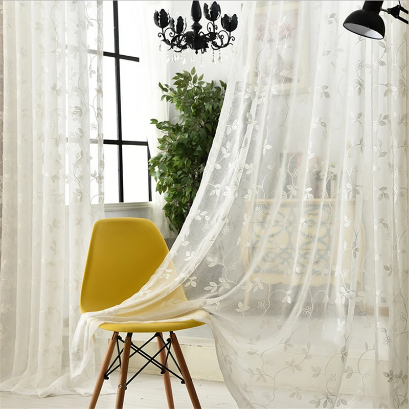 {byetee} Modern Embroidered Tulle Curtains Gauze Tulle Kitchen Sheer Voile Organza curtains For Living Room Curtains Custom Made