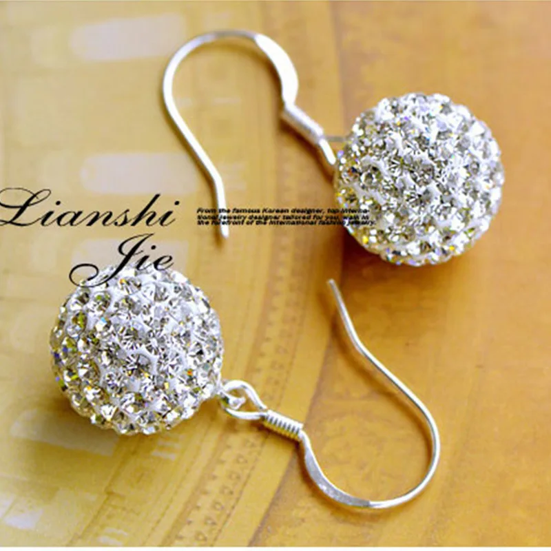 925 Silver Needle Fashion Shiny Shambhala Ball Crystal Ladies Drop Earrings Jewelry Women Anti Allergy Birthday Gift