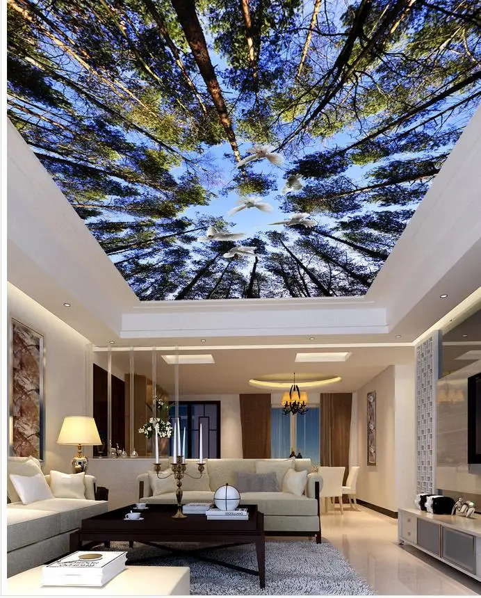 

living room TV backdrop bedroom 3d photo wallpaper ceilings Pinewood blue sky ceiling Home Decoration