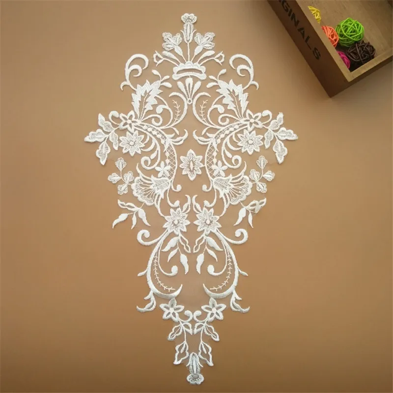 1pc 36X25CM Ivory Gold Rayon Wedding Dress Back Piece Cording Lace Applique Lace Trim Wedding Dress DIY Lace Accessorie BD0301