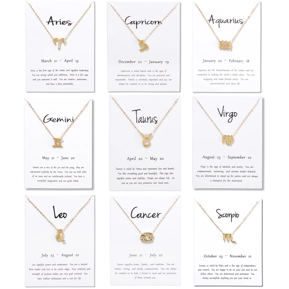 12 Constellation Necklace Pisces Aquarius Aries Taurus Leo Capricorn Choker Birthday Gifts Pendant Necklace White Message Card