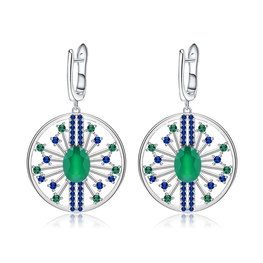 

GEM'S BALLET 2.58Ct Round Natural Green Agate Earrings 925 Sterling Sliver Vintage Palace Drop Earrings For Women Fine Jewelry