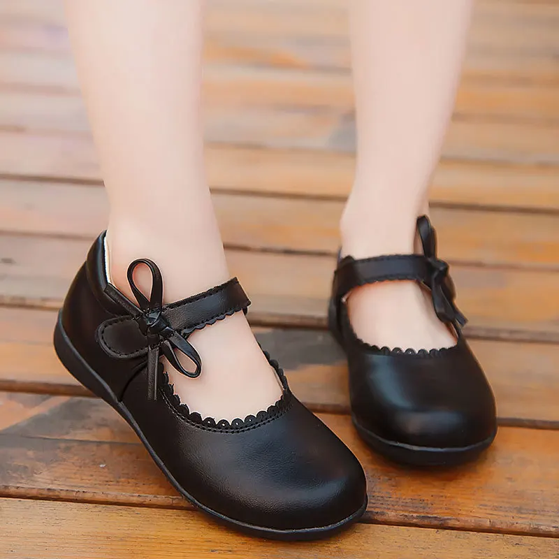 Black White Spring Autumn Girls Princess Shoes For Kids School Black Leather Shoes For Student Dress Shoes Girls 3 4 5 6 7 8-15T