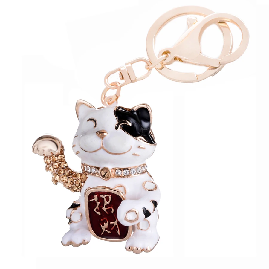 Creative Rhinestone Cute Lucky Cat Keychain Charm Handbag Keyring Car Key Chain Ring Holder Bag Accessory Friends Gift R019