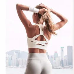 Frauen Weiß Strap Push Up-Bh für Frauen Gym yoga top Bh Athletisch Weste aushöhlen Sportswear Unterwäsche