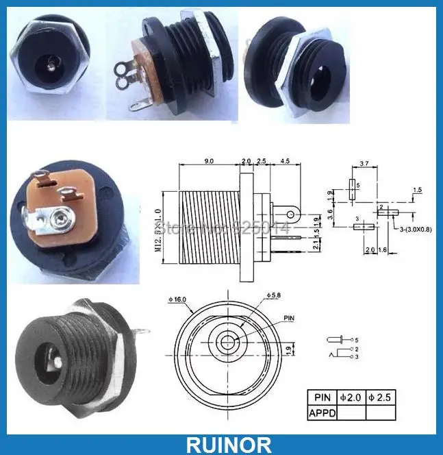 

100PCS 5.5MM X 2.1MM DC socket Panel mounting CCTV Power Chargers + Nut DC-021