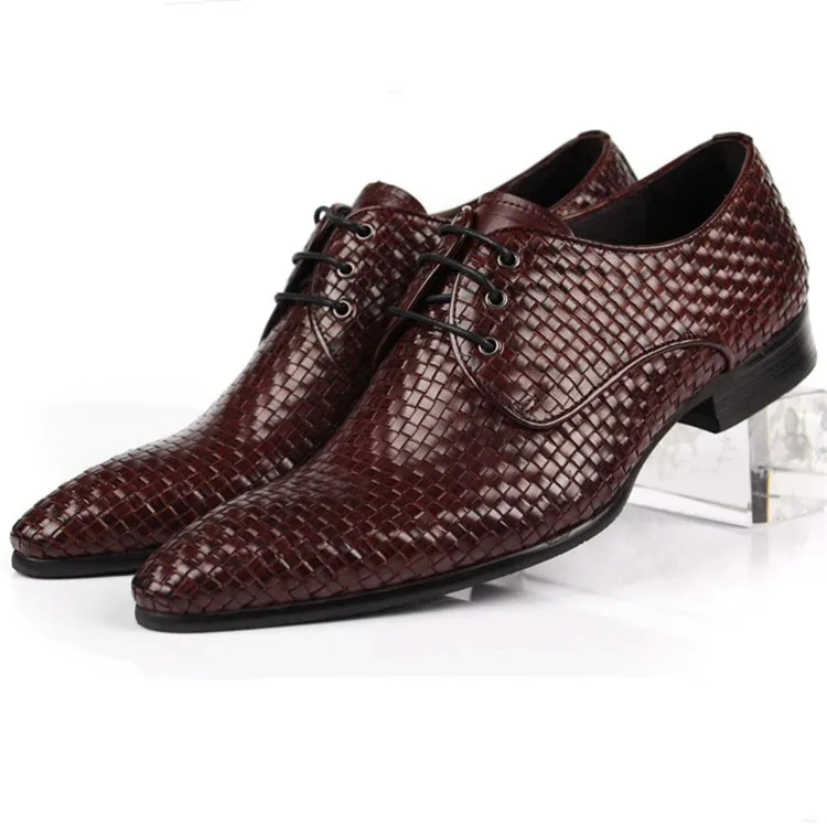 

Woven Design Pointed Toe Summer Mens Business Shoes Genuine Leather Dress Shoes Male Formal Wedding Shoes