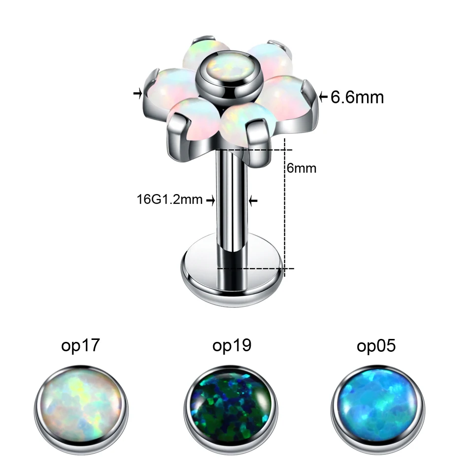 1PC Titanium Labret Nostril Vagina CBR Piercings Opal Ear Septum Helix Cartilage Opal BCR Piercings Micro Dermal Anchor Jewelry