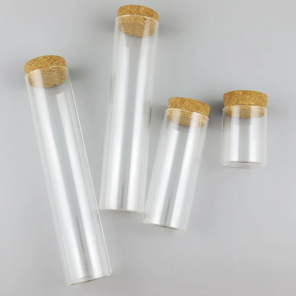 6 x 60ml 120ml 230ml 250ml Transparent Glass Tube with Wood Corks Gig Glass Wishing Bottle Lucky Bottle Candy Storage Tube