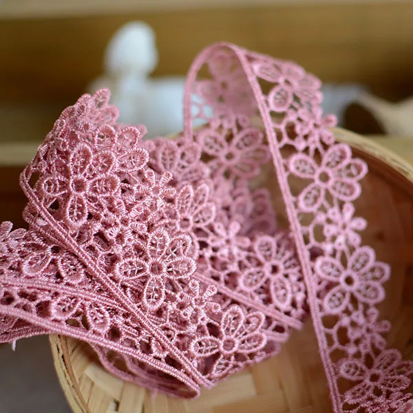 1yard Width:2.5cm Pink Flower Embroidered Lace Sewing Accessories Trim Lace DIY Curtain Dress (ss-621)