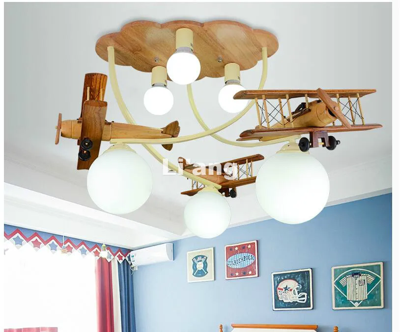 

Art Decora LED Children Lights Children Ceiling Lamp Wooden Plane Design Decora Bedroom Light E27 110V 220V Remote Controller