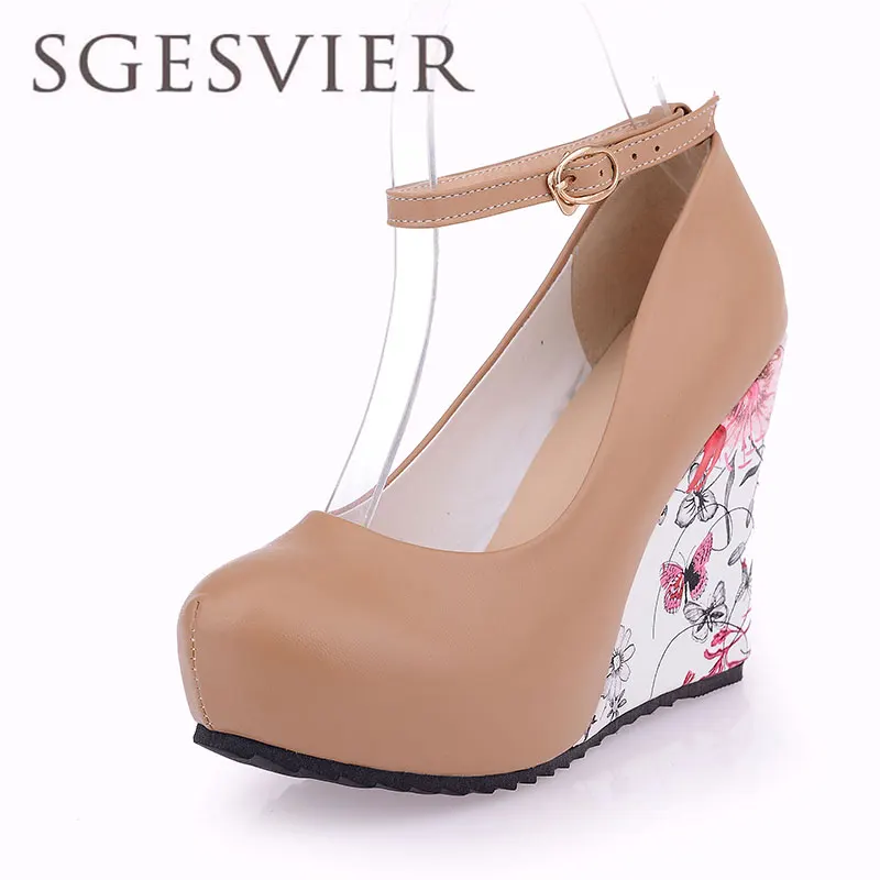 SGESVIER Women Pumps 2017 New Autumn Sweet Fashion Wedges Buckle shallow mouth Shoes High Heel  Platform Women Shoes  OX051