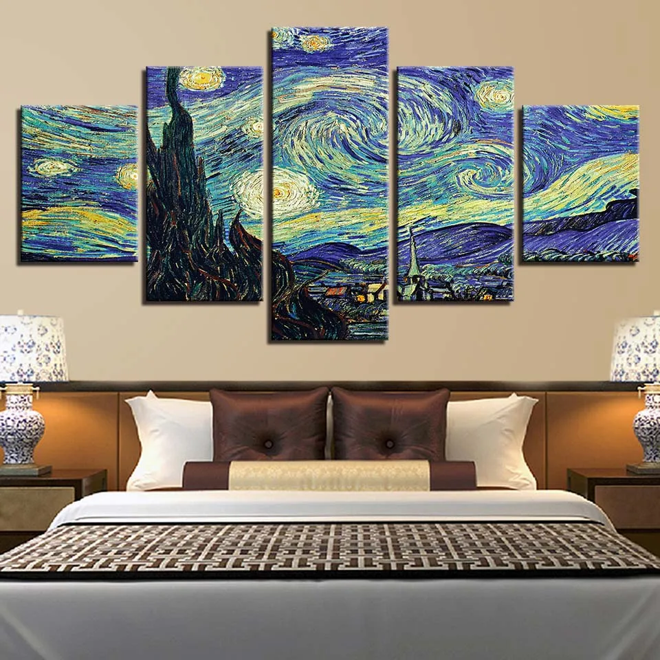 

Canvas Painting HD Prints Home Decor Bedside Background 5 Pieces Wall Art Van Gogh Starry Night Modular Pictures Artwork Poster