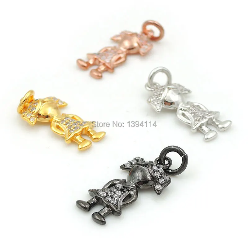 18*9*2mm Micro Pave Clear CZ Girl Charm Fit For Making DIY Bracelets Or Necklaces Jewelry