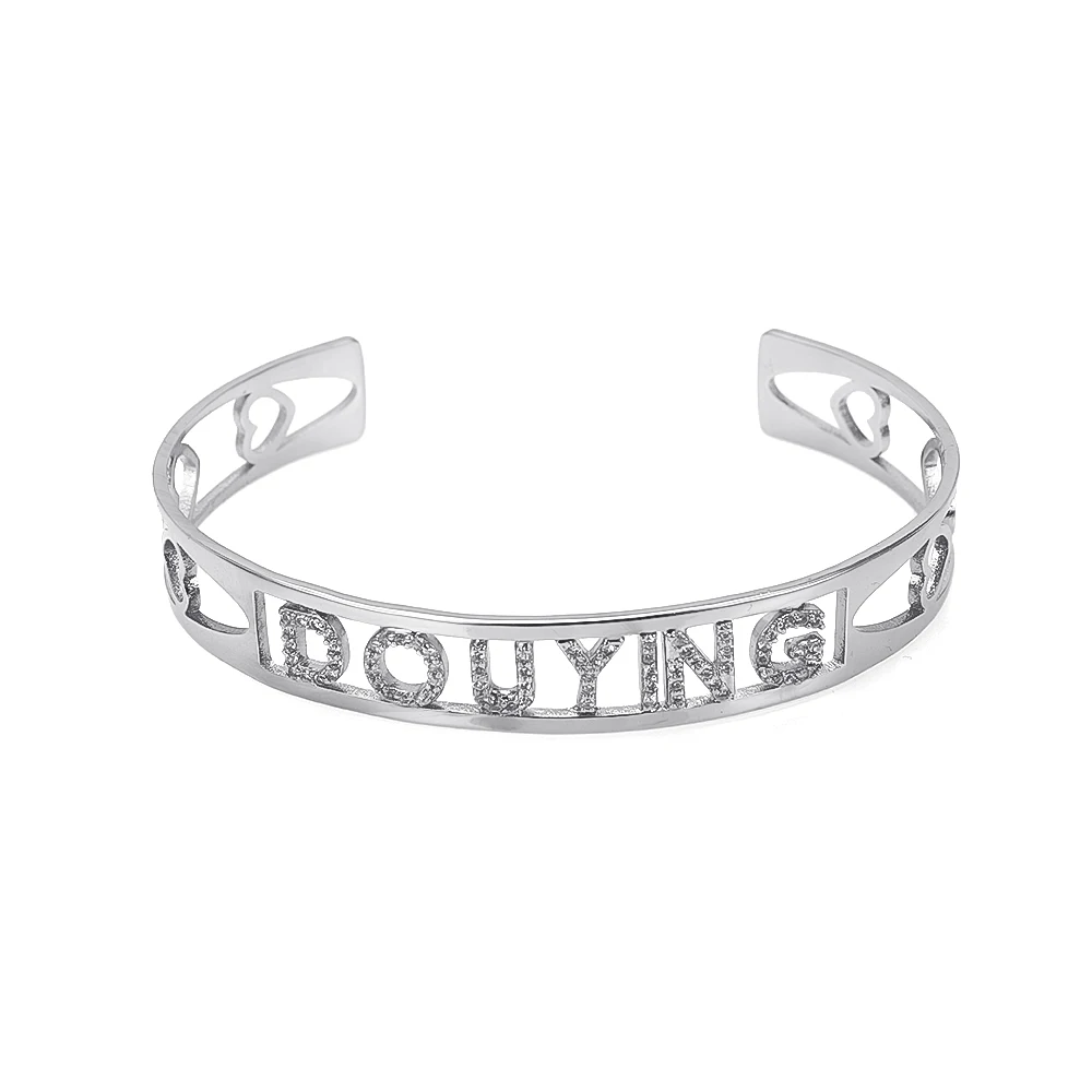 Lateefah Custom Name ID Bar Bracelet Gold Cubic Zirconl Initial Charm Bracelets For Women Personalize Jewelry Best Friends Gift