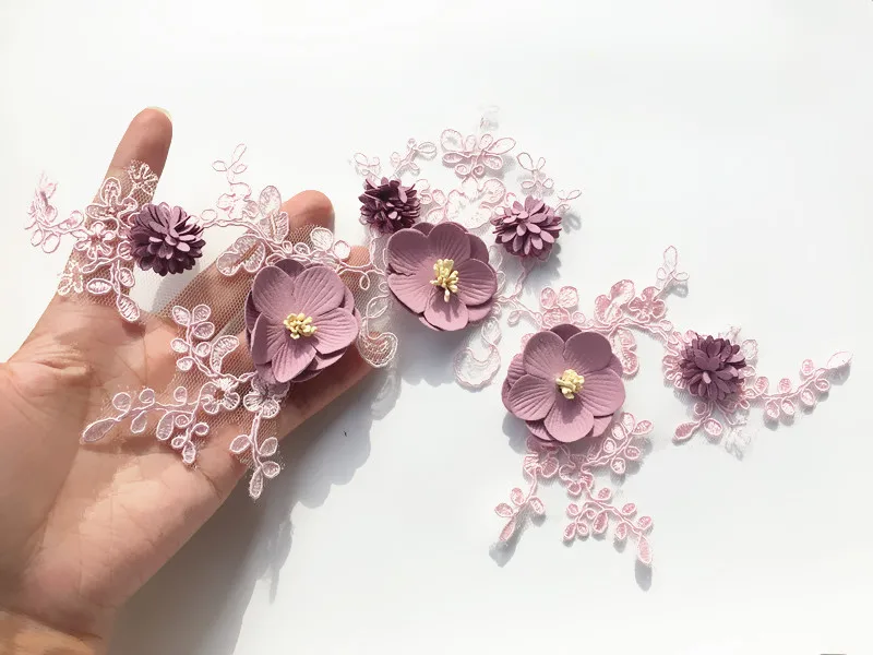 Pink purple three-dimensional flower lace cloth cloth fabric accessories diy accessories finished clothing accessories