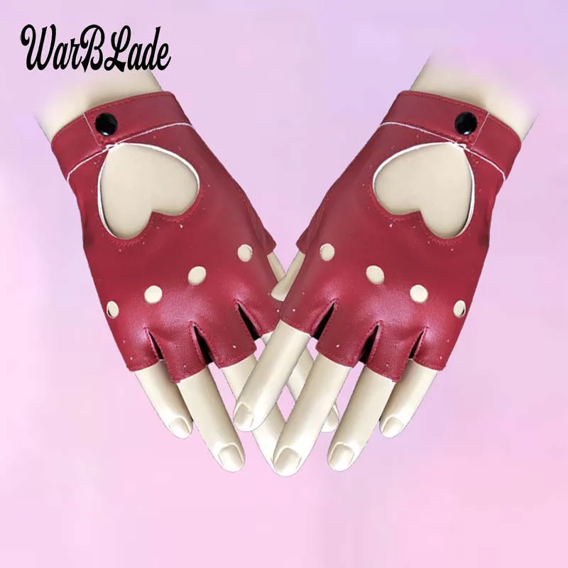 WarBLade Women Leather Gloves Fashion Fingerless Star Hollow Gloves Party Show Breathable Half Finger Mittens Women gants moto