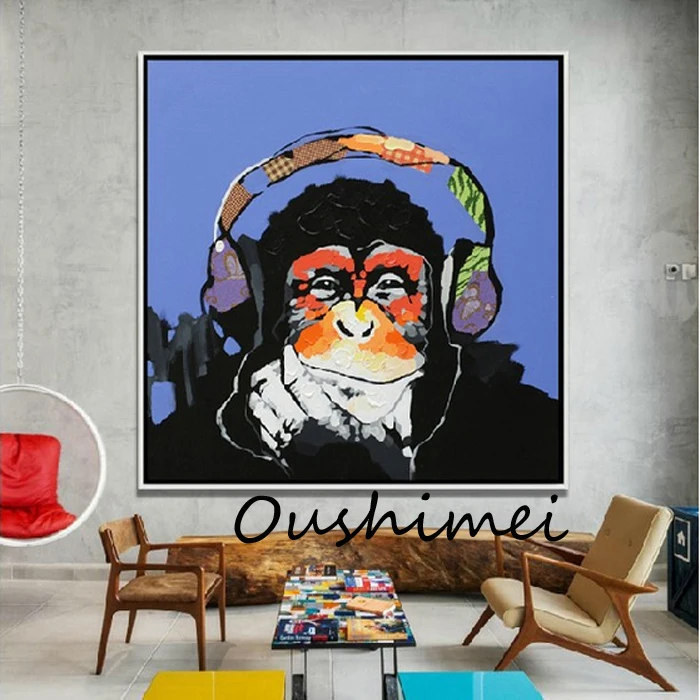 

Hand Painted Picture On Canvas Abstract Music Monkey Oil Painting For Room Wall Decor Canvas Orangutan Animals Hang Paintings