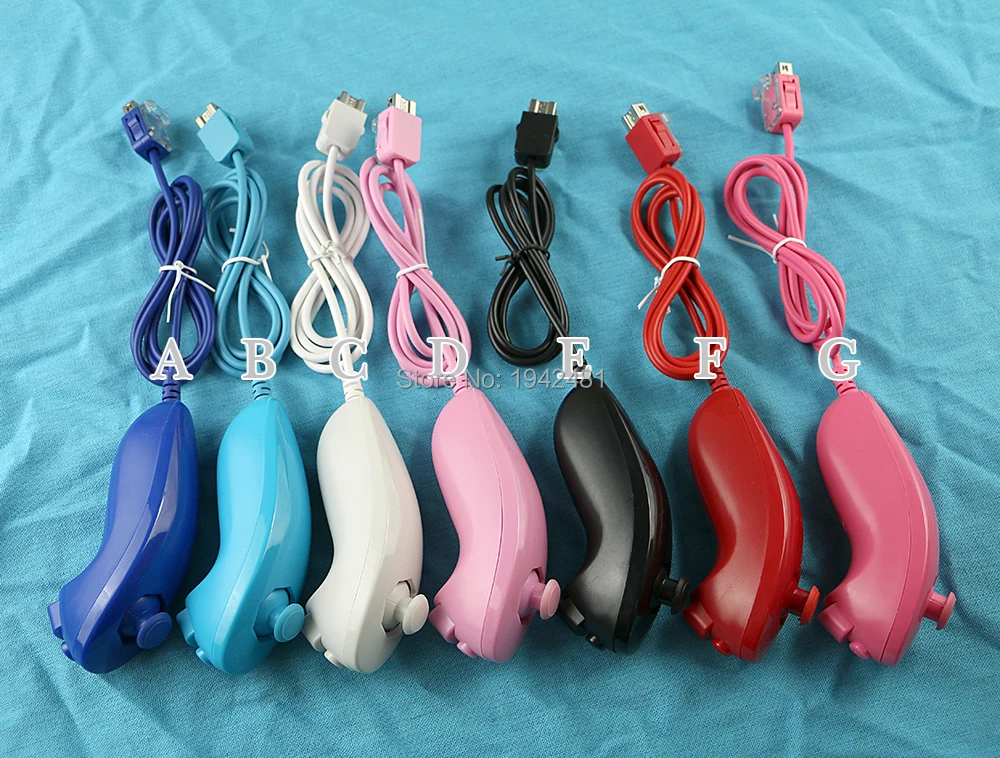 

50pcs For Nintend Wii Game Controller 5 colors Nunchuck Hand Curved Game Handle Controller Nunchuk For Nintendo Wii Gamepad game