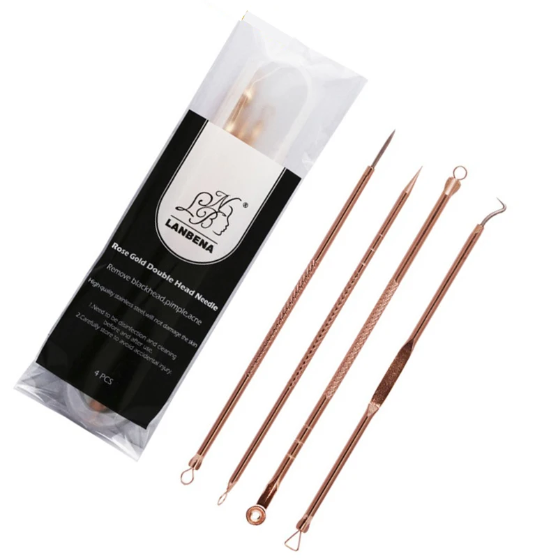 ทองคำสีกุหลาบสิวการฝังเข็ม4ชิ้นชุดลบ Blackhead สแตนเลส