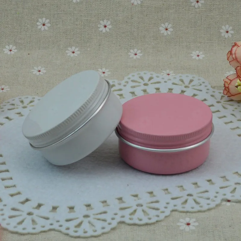 

50g Aluminum Cosmetic Jar, Container Screw Thread ,100pcs/lot Pink/White 50ml Makeup Container Factory Wholesale wholesale