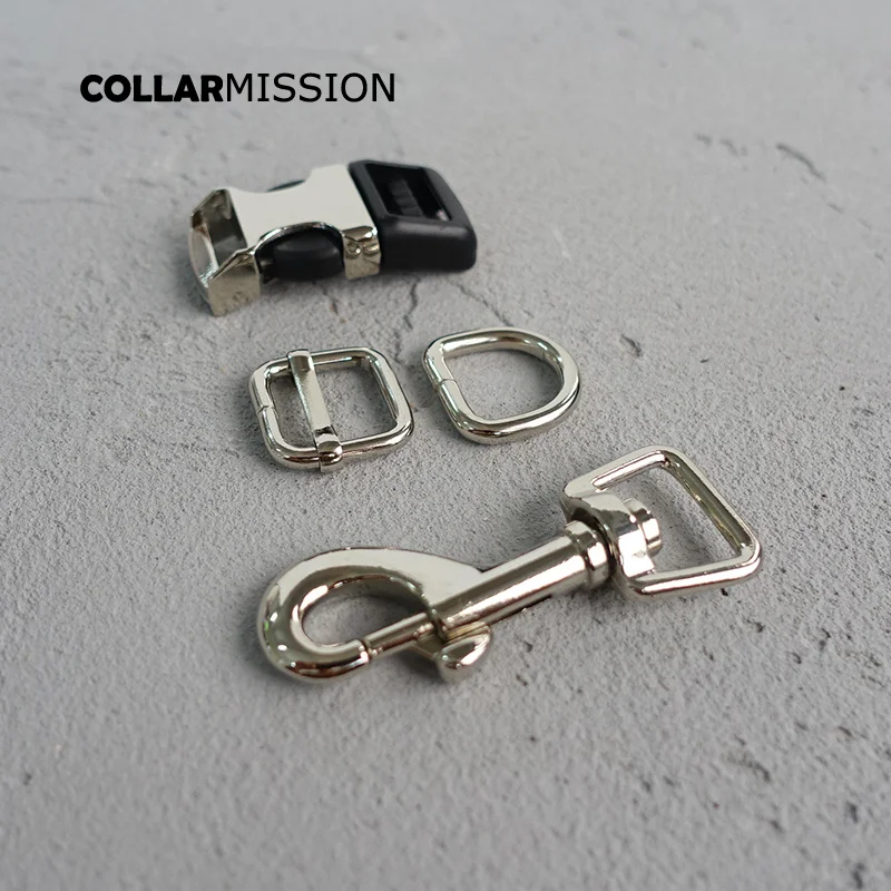 

100sets/lot (metal buckle+adjust buckle+D ring+metal dog clasp/set) premium quality hardware 15mm DIY dog collar leash accessory