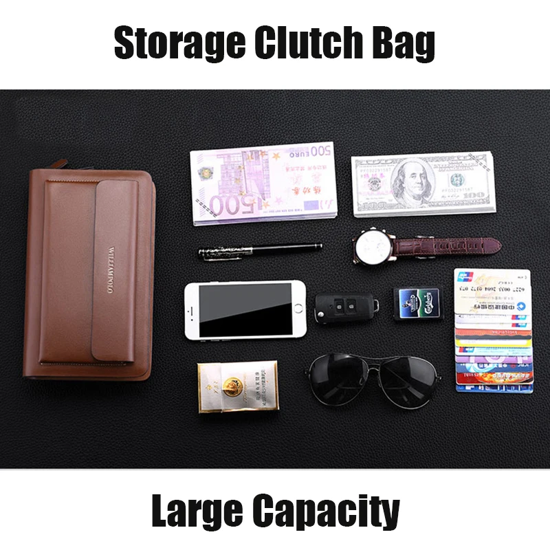 WILLIAMPOLO Clutch Bag High Quality Mens Clutch Wallet  Luxury Designer Wallet Men Organizer Wallet With Strap PL162