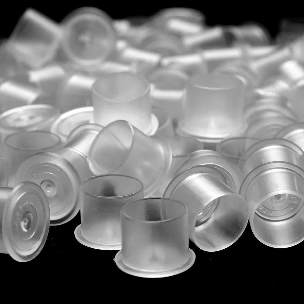 100Pcs Tattoo Ink Cups Plastic Microblading Tatuagem Acessorios Pigment Caps With Bottom S/M/L For Needle Tip Grip Power Supply