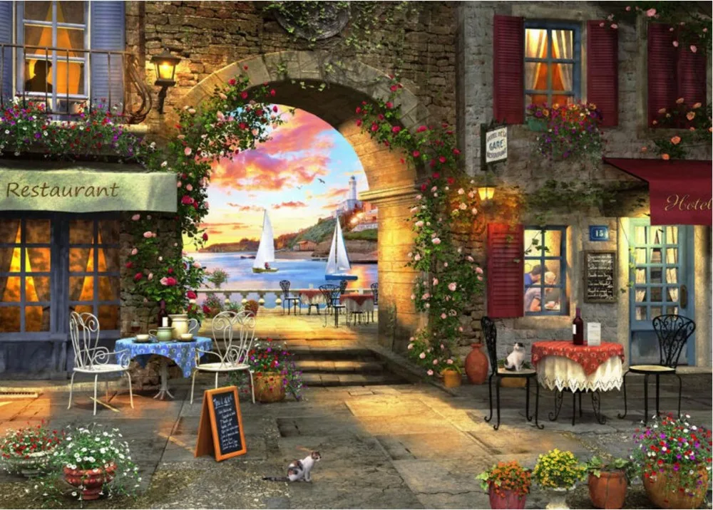 

Romantic restaurant by the sea, cafe Needlework 16ct 14CT Canvas Unprinted Handmade Embroidery Cross Stitch Kits DIY Home Decor