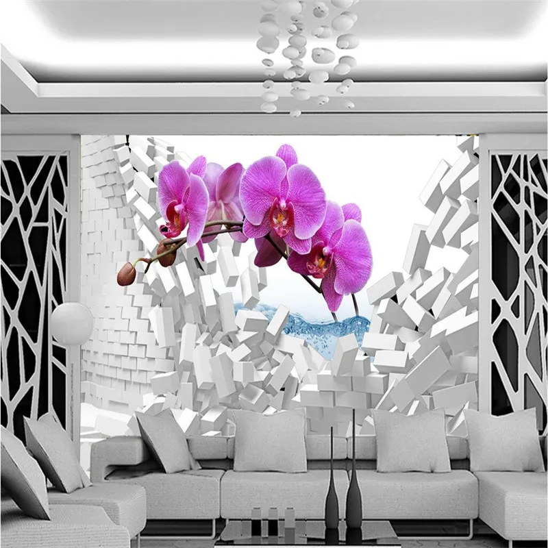 

beibehang Large Painting Plum white brick art Murales De Pared 3d Wallpaper Hotel Background Modern Mural for Living Room