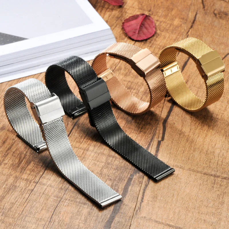 12-22mm Milanese Watchband Universal Stainless Steel Metal Watch Band Strap Bracelet Silver Black Rose Gold