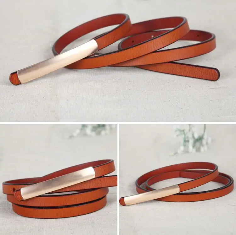 Women\'s Abrasive Gold Belts Buckle Metal Narrow Genuine Leather Black Belt for Women Waist Ceinture Femme Luxury Brand Designer