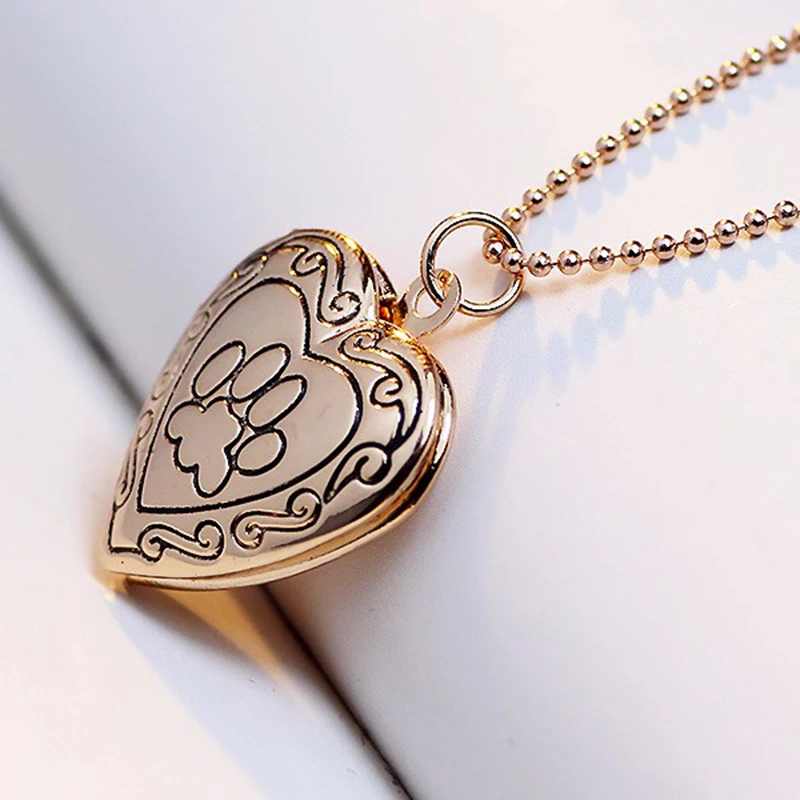 SUTEYI Heart Photo Frame Memory Locket Necklace Gold Silver Color Pet Cat Dog Paw Footprint Necklace Jewelry