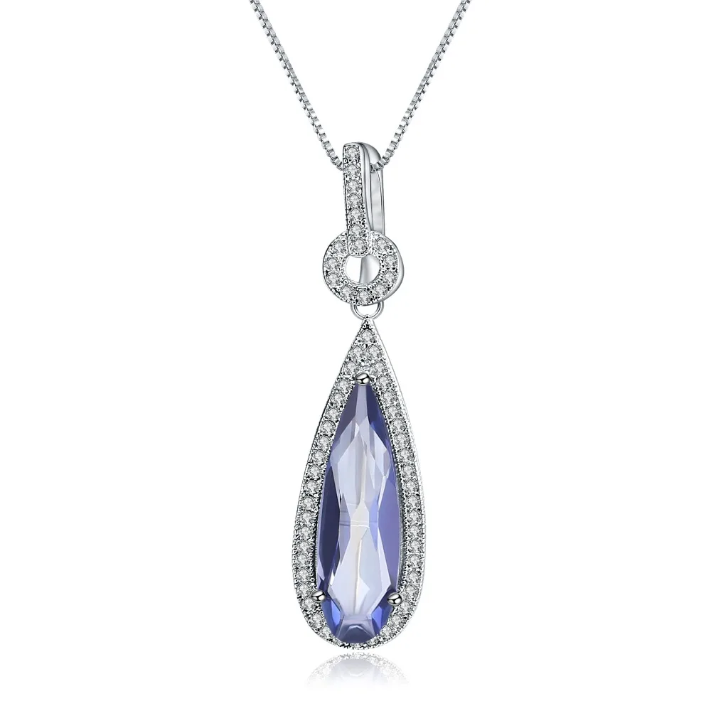 GEM'S BALLET 925 Sterling Silver Classic Necklace 11.48Ct Natural Iolite Blue Mystic Quartz Pendants For Women Wedding Jewelry