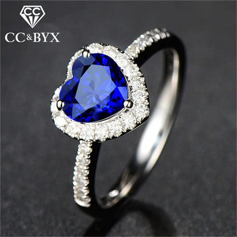 CC Wedding Rings For Women Heart-Shaped Blue Stone Bridal Engagement Classic Accessories Drop Shipping CC829