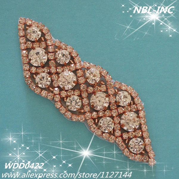 

(30 pieces) Wholesale hand beaded sewing rose gold crystal rhinestone applique patch iron on for dress or DIY headband WDD0422-R