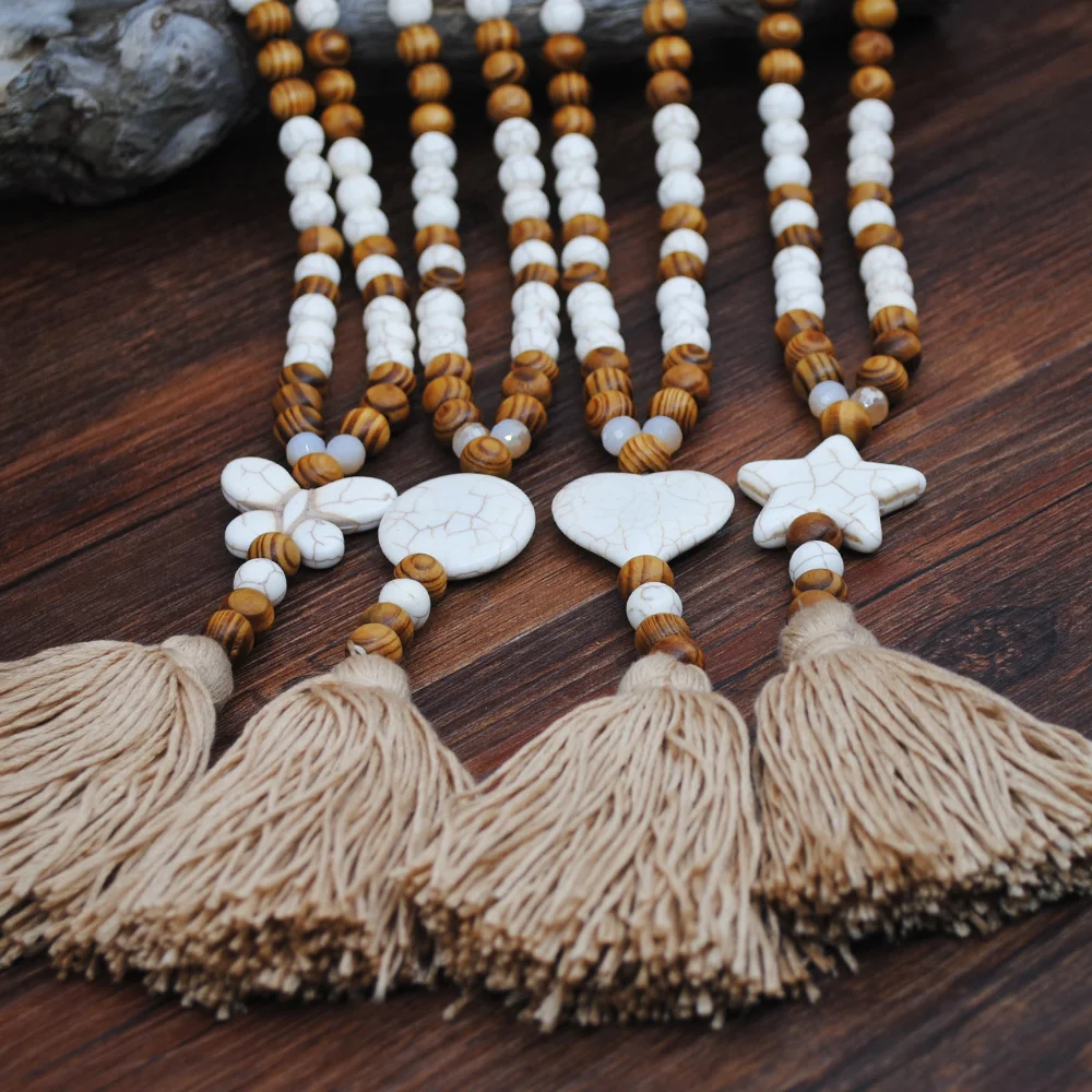 New Fashion Bohemian Jewelry Necklace Wood Beads Long Tassel Star Necklace Women Jewelry Gifts