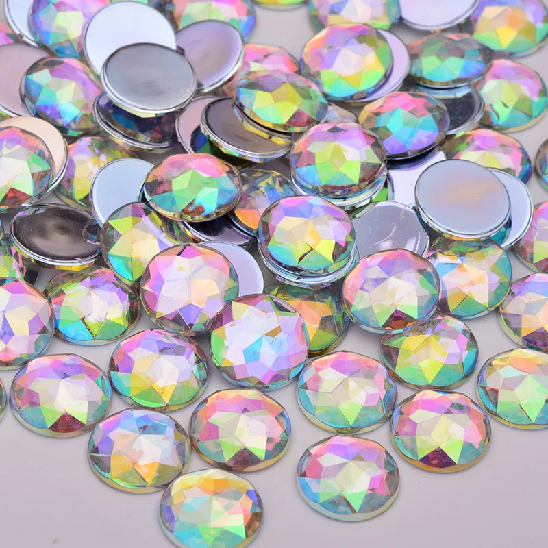 6 8 10 12 20 18 30 36 52mm Large Clear AB Rhinestone Applique Flatback Acrylic Gems Round Crystal Stones Non Sew Diamond Strass