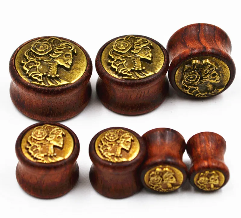 70PCS Free Shippment  Body Jewelry-Girl Skull Head Wood  Ear Plugs Ear Scretcher Tunnle Sets Earlet Gauge  8mm up to 20mm