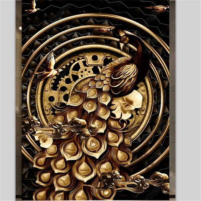 beibehang Custom wallpaper 3d mural luxury European black gold peacock background decorative painting papel de parede wall paper