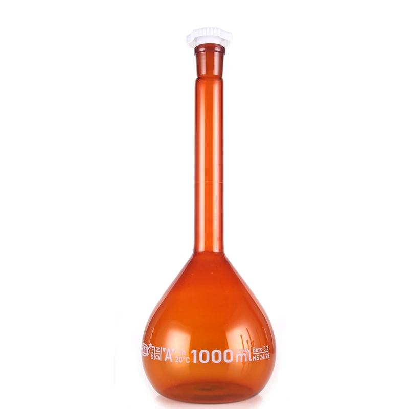 1000ml brown Lab Borosilicate Glass Volumetric Flask with plastic Stopper Office Lab Chemistry Clear Glassware Supply