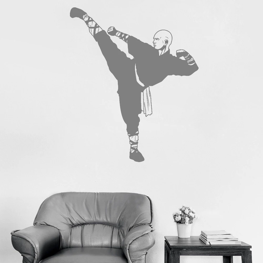 New Arrival Sticker Chinese Kongfu Shaolin Monk Vinyl Wall Decal Warrior Asian Art Stickers Mural Livnig Rooom Boy Bedroom LC251