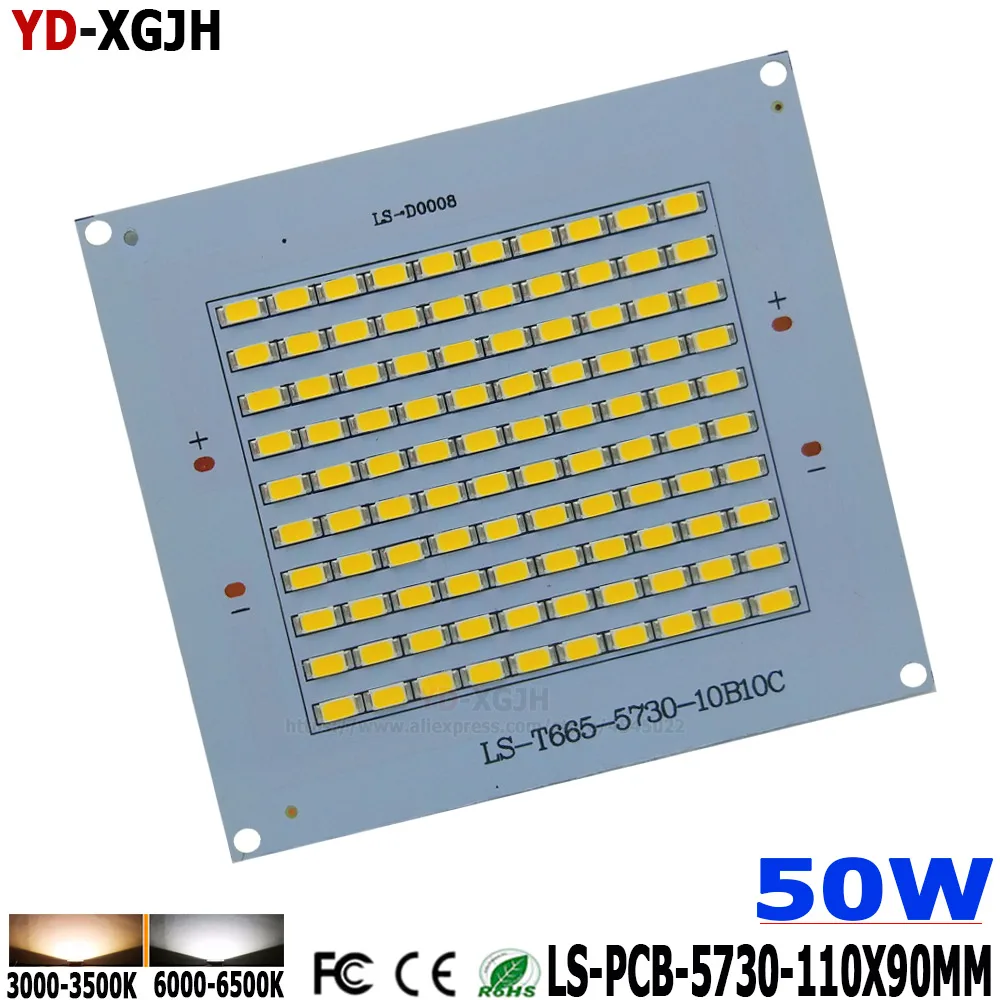 

10pcs LED SMD 5730 Floodlight pcb plate 50W 110*99 5000-5500lm aluminum heat sink with Source for Indoor and outdoor commercial